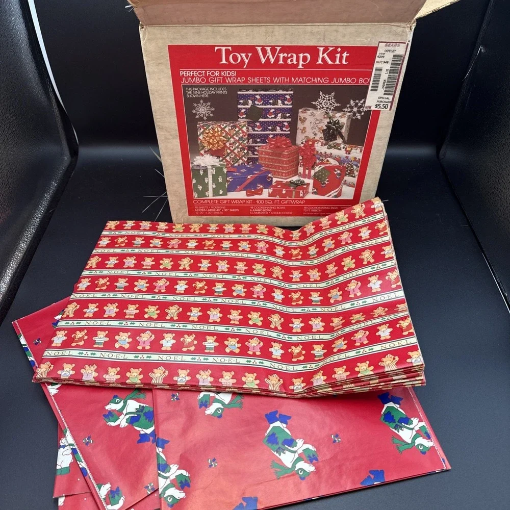 Vintage 1986 Artfaire Toy Wrapping Paper‎ Kit Paper And Bows